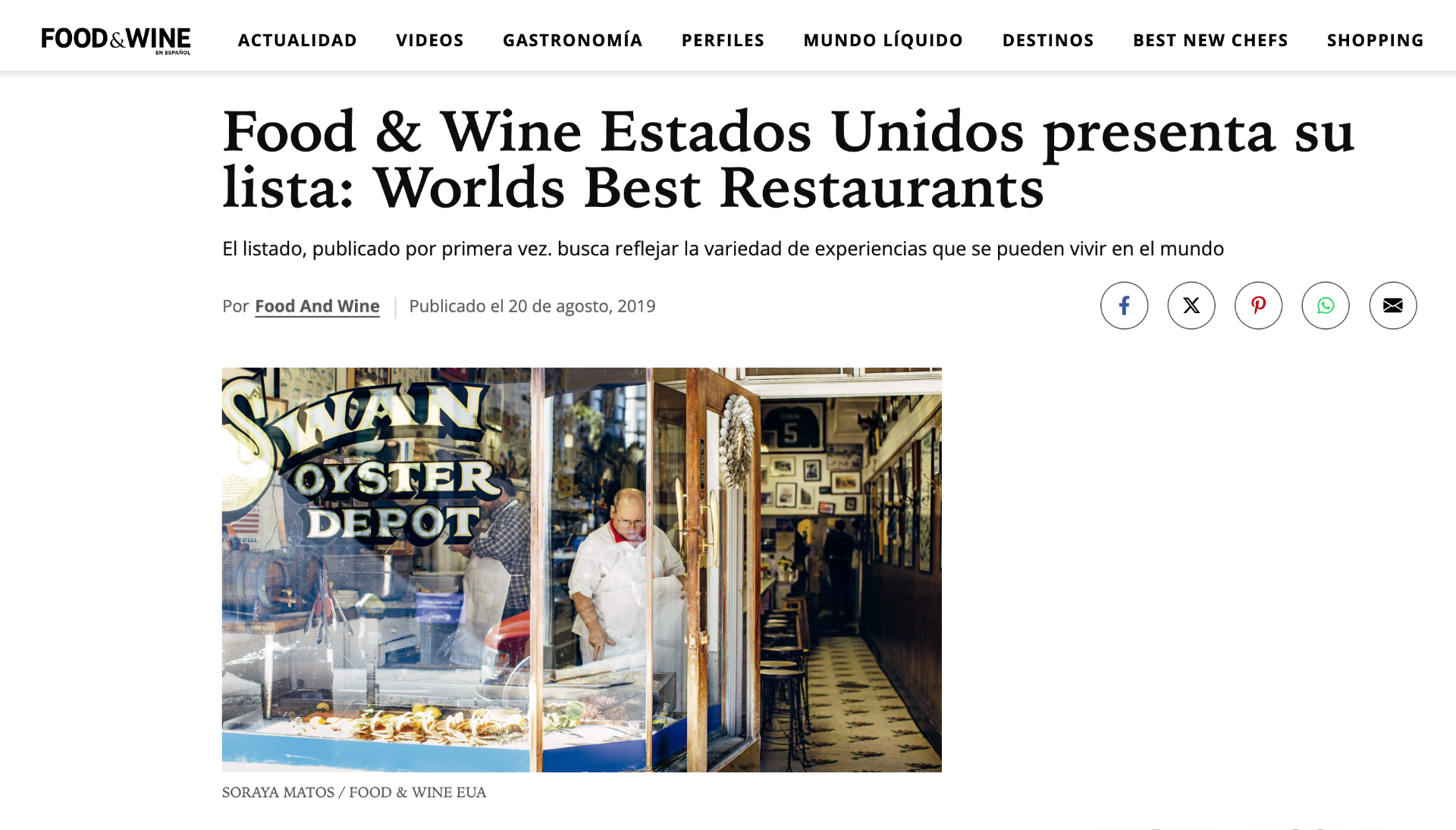 Food & Wine en Español — Worlds Best Restaurants feature with Swan Oyster Depot photograph by Soraya Matos