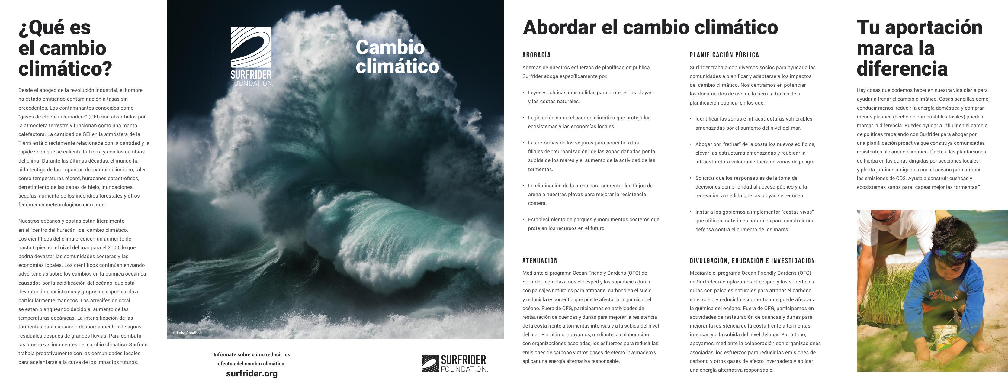 Surfrider Foundation Spanish-language climate change brochure spread